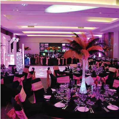 Event room with decorated tables