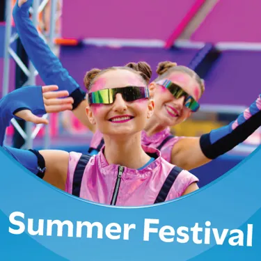 Summer Festival graphic - entertainment staff smiling
